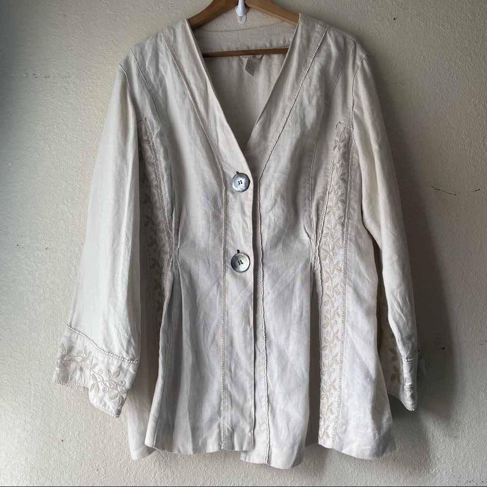 J. Jill Linen Embroidered Light Jacket Size Xl